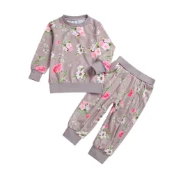 Klassiskt set för barn - långärmad tröja - byxor - med blommönster