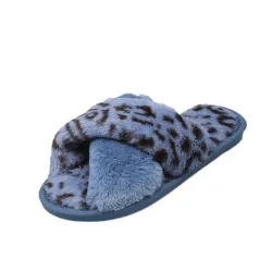 Mjuka plyschtofflor - korsade ränder - leopardtryck