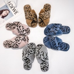 ZapatosPantuflas de felpa - Rayas cruzadas - Estampado leopardo