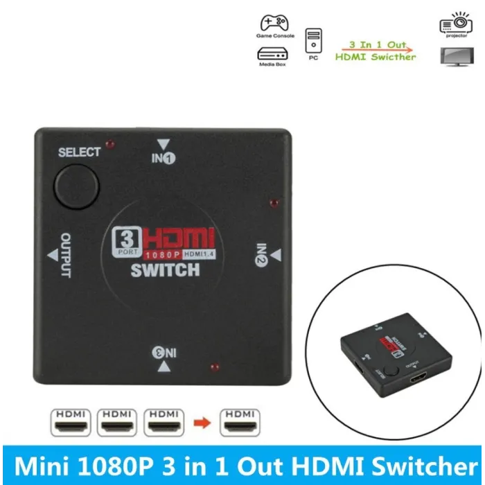 HDMI switch - splitter - 3 input 1 output - mini 3 port - for HDTV 1080PSplitters
