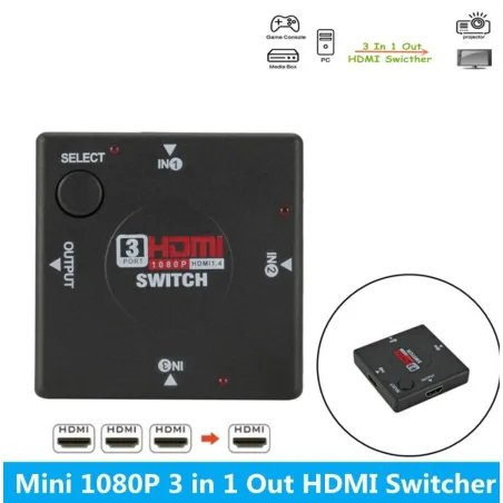 DivisorConmutador HDMI - splitter - 3 entradas 1 salida - mini 3 puertos - para HDTV 1080P