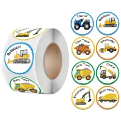 Adesivos redondos decorativos - etiquetas de recompensas - para crianças - ônibus / trator / avião / bom trabalho