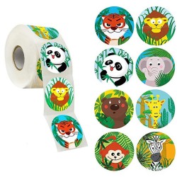 Stickers ronds décoratifs - étiquettes récompenses - pour enfants - animaux du zoo / merci / super star