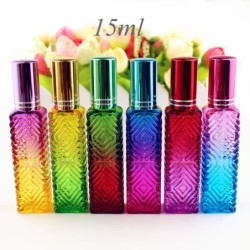 Frasco de vidro quadrado colorido - com atomizador - recarregável - para perfume - 15ml