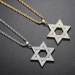 Collier luxueux avec étoile de David - avec zircons - unisexe