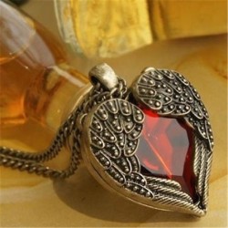 Ekskluzywny naszyjnik z zawieszką w kształcie serca z czerwonym kryształem - brąz vintageNaszyjniki