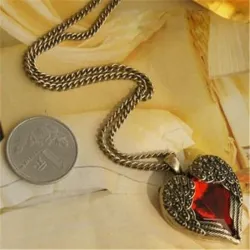Collier exclusif avec pendentif en forme de coeur avec cristal rouge - bronze vintage