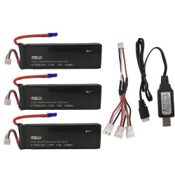 Hubsan H501S X4 batteri - 7,4V 2700mAh 10C H501S-14 - 3 delar - 1 kabel