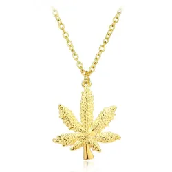 CollarCollar de moda con colgante de hoja de cáñamo - cadena de cuentas - unisex