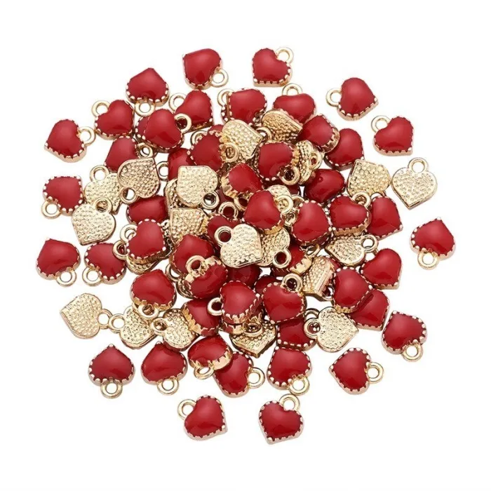 PulseraPequeños colgantes en forma de corazón - para hacer joyas - pulseras / collares - 100 piezas