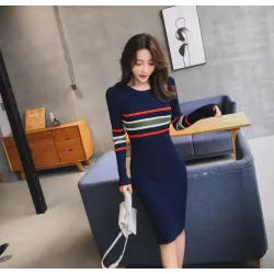 Elegant stripete blyantkjole - med lange ermer