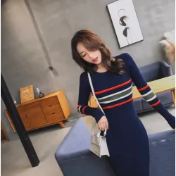 Elegante vestido lápis listrado - com manga longa