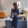 Elegant stripete blyantkjole - med lange ermer