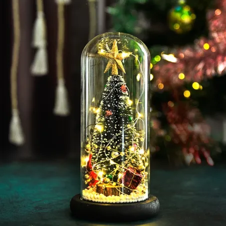 Dekorativt juletre - i glasskuppel - med LED