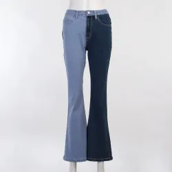 Skinny jeans - brede ben - med håndmønster - tofarvet