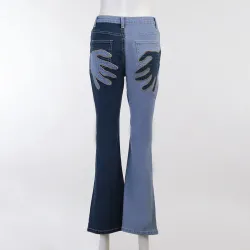 Skinny jeans - brede ben - med håndmønster - tofarvet