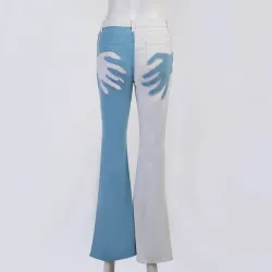 Skinny jeans - wide leg - with a hand pattern - two-colorPants