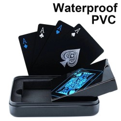 Schwarze Pokerspielkarten - wasserdicht - mit Etui