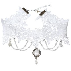 CollarCollar corto de encaje blanco de moda - con cadenas / perlas - estilo gótico