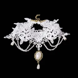 CollarCollar corto de encaje blanco de moda - con cadenas / perlas - estilo gótico