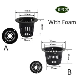 Mesh pot - korg - för hydroponisk systemväxt / grönsaker växer - med skum insats - 10 bitar