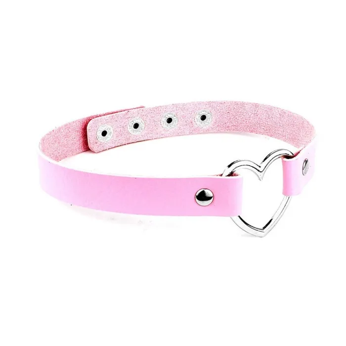Sexig Vintage choker - kort läderhalsband med hjärta - justerbar