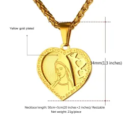 CollarColgante en forma de corazón con Santa María - Collar católico - acero inoxidable