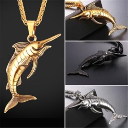 Necklace with swordfish - stainless steel - unisex