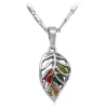 Pendentif en forme de feuille avec cristaux - collier en acier inoxydable