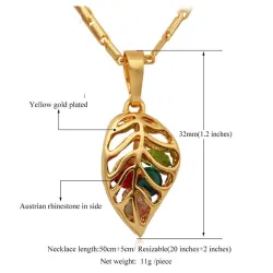 CollarColgante en forma de hoja con cristales - collar de acero inoxidable