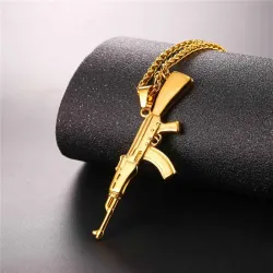 AK47-Anhänger in Form eines Sturmgewehrs – Edelstahlhalskette – Hip-Hop-/Army-Stil
