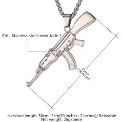 AK47 stormgevær formet vedhæng - rustfrit stål halskæde - hip hop / army stil