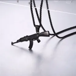 AK47-Anhänger in Form eines Sturmgewehrs – Edelstahlhalskette – Hip-Hop-/Army-Stil