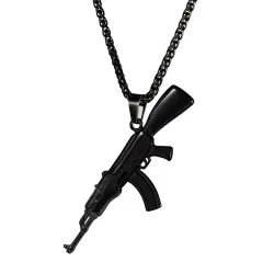 AK47-Anhänger in Form eines Sturmgewehrs – Edelstahlhalskette – Hip-Hop-/Army-Stil