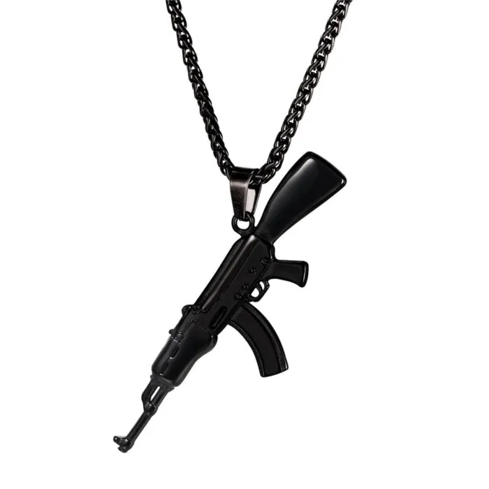 AK47 stormgevær formet vedhæng - rustfrit stål halskæde - hip hop / army stil