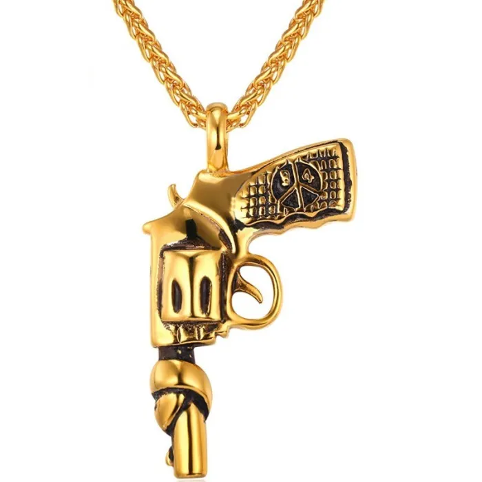 Collier avec pendentif en forme de pistolet - acier inoxydable