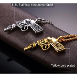 Collier avec pendentif en forme de pistolet - acier inoxydable