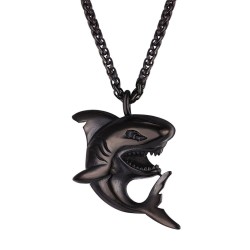 Collier avec pendentif en forme de requin - acier inoxydable - style punk