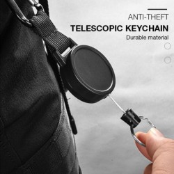 Porta-chaves telescópico com mosquetão - com cordão metálico retráctil - anti-roubo