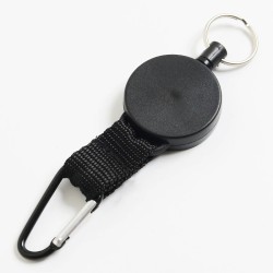 Porta-chaves telescópico com mosquetão - com cordão metálico retráctil - anti-roubo