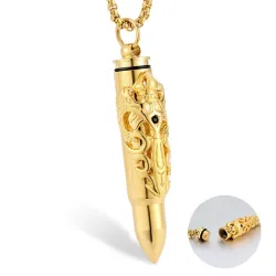 Bullet shaped pendant - double dragon pattern - with necklace - openable