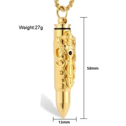Bullet shaped pendant - double dragon pattern - with necklace - openable