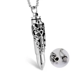 Bullet shaped pendant - double dragon pattern - with necklace - openable