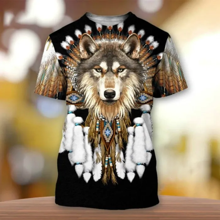 Klassisk kortærmet T-shirt - boheme stil - 3D printede indiske motiver