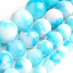 Pierre naturelle - jade bleu/blanc - perles rondes en vrac - pour la confection de bijoux