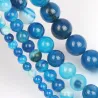 Natursten - blå agat - løse runde perler - til smykkefremstilling