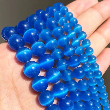Natursten - blå opal - løse runde perler - til smykkefremstilling