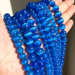 Natursten - blå opal - løse runde perler - til smykkefremstilling