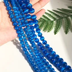 Natursten - blå opal - løse runde perler - til smykkefremstilling