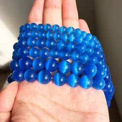 Natursten - blå opal - løse runde perler - til smykkefremstilling